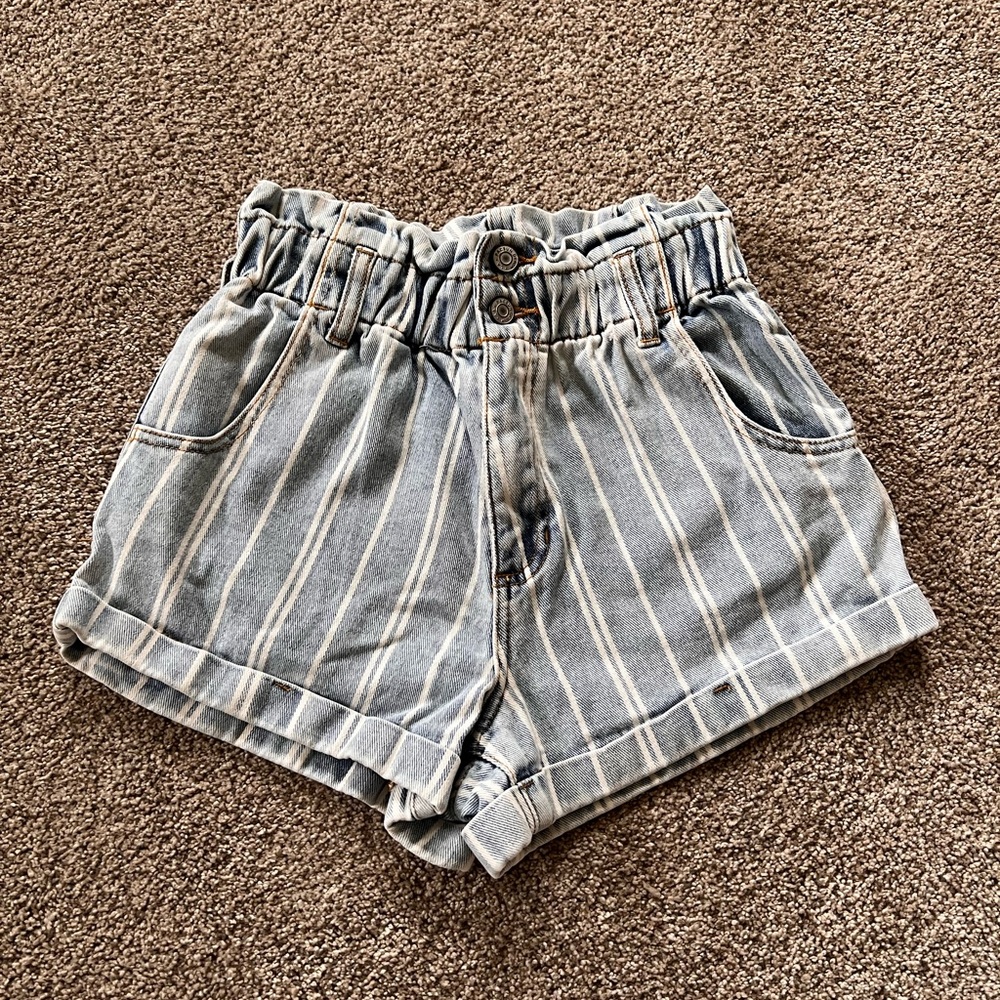 Striped Blue Denim Women's Shorts